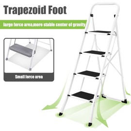 Soctone Step Ladder 4 Step Folding with Anti-Slip Pedal, Lightweight 4 Step Ladder with Handrails, 330 lbs Capacity Perfect for Kitchen & Household, White