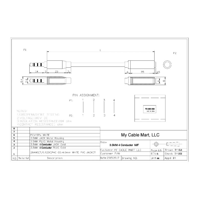 My Cable Mart 1.5ft Metal Shell 3.5mm 4 Conductor TRRS/3