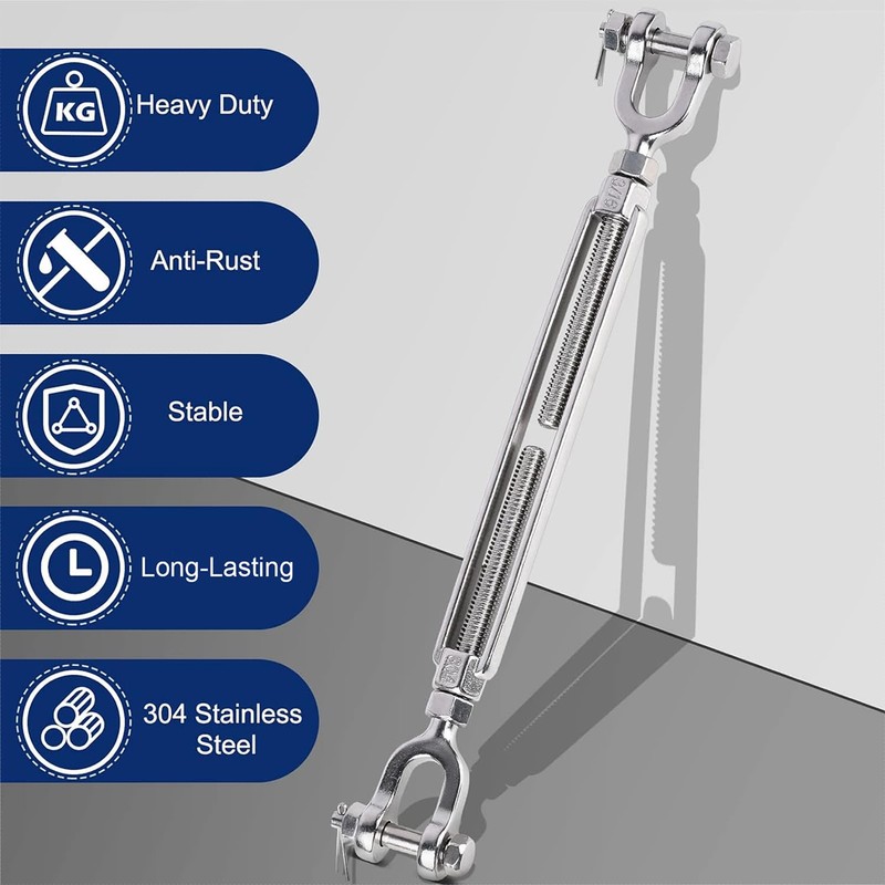 3 Pack Turnbuckle 3/16(M5) 304 Stainless Steel Turnbuckles, 660 lbs