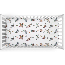 Country Duck Pheasant Baby Crib Sheet 52''x28'' Wild Ducks Birds Feathers Stretchy Fitted Crib Mattress Sheet for Boy Girl Hunting Animal Soft Nursery Baby Sheet for Standard Crib and Toddler Mattress