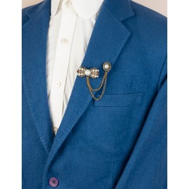 Knighthood Bow with Beads Red and Black Stones and Hanging Tassel Chain Collar Pin Brooch, Suit Plug, Shirt Rivets, Lapel Pin Accessories for Men Women, Brass Zinc, No Gemstone, Brass zinc, No