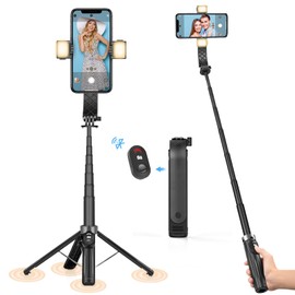 UTEBIT 40 inch Selfie Stick Tripod,4-Legs Super Stable Phone Stick, Extendable Tripod Selfie Stick with Remote, 2 Filllights,Gopro Adapter Compatible with Cellphone Action Camera