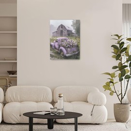 Farmhouse Truck Wall Decor Old Truck Pictures Wall Art Rustic Barn Canvas Painting Country Artwork Rustic Home Decoration for Bathroom Living Room Bedroom Office Framed 12x16 inch