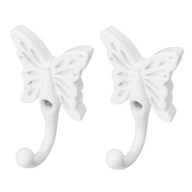 sourcing map 2pcs Wall Mounted Robe Hook Zinc Alloy Butterfly Shaped DIY Hooks Coat Towel Wall Clasp Bathroom Hanger with Screws White
