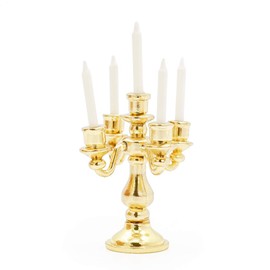 Odoria 1/12 Miniature Candlestick Candelabra with Candles Dollhouse Accessories, 5-arms Gold