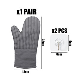 A Pair of Gray Gloves, 2 Pieces of Hooks, Dotted Striped Gloves, Kitchen Gloves, Thickened Cotton Gloves, Non-slip and High Temperature Resistant