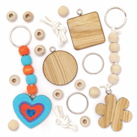 Baker Ross 5 Pcs Wooden Key Chain Sets AX678 Pocket Dangle Creative Activities for Kids Arts and Crafts Keychain Projects