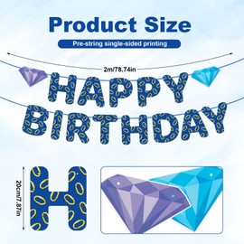 SAVITA Happy Birthday Banner, Pre-Assembled Birthday Banner with Gold Ring and Diamond Design Cartoon Party Decorations Hedgehog Decorations for Party Anniversary