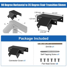 CKE Flat Handrail Accessories, Aluminum Deck to Stair Extension Handrail Connector, 90 Degree Horizontal to Stair Transition Sleeve, Black Cable Railing Post Handrail Connector for Flat Top Rail HF08