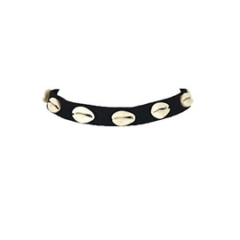 B Jewelry Collection Cowrie Seashell Vevet Choker Necklace, Black
