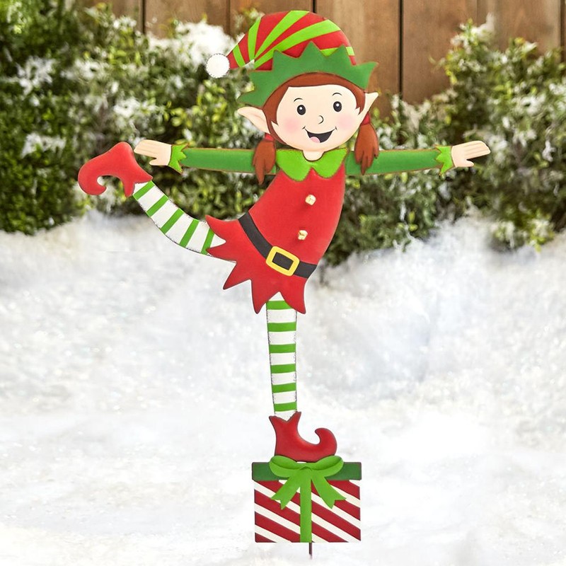 Christmas Elf Garden Stake Christmas Metal Gnome Yard Stake Wrought
