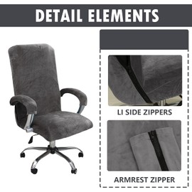 DKSLIPGO Velvet Office Chair Cover with Arm Covers - Stretch Computer Desk Universal Boss Swivel Gaming Chair Covers (Medium, Grey)