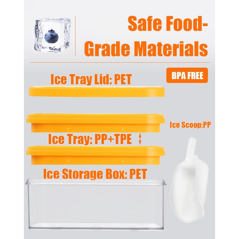 Brigii Ice Cube Tray with Lid&Bin, Ice Cube Mold with