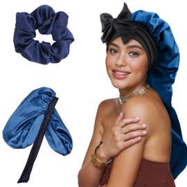 LadayPoa Double Layer Sleep Cap with Hair Ties for Women Long Hair Bonnet for Curly Hair bonnet Satin bonnets for Sleeping Large Silk Bonnet with Stretchy Tie Band for Women