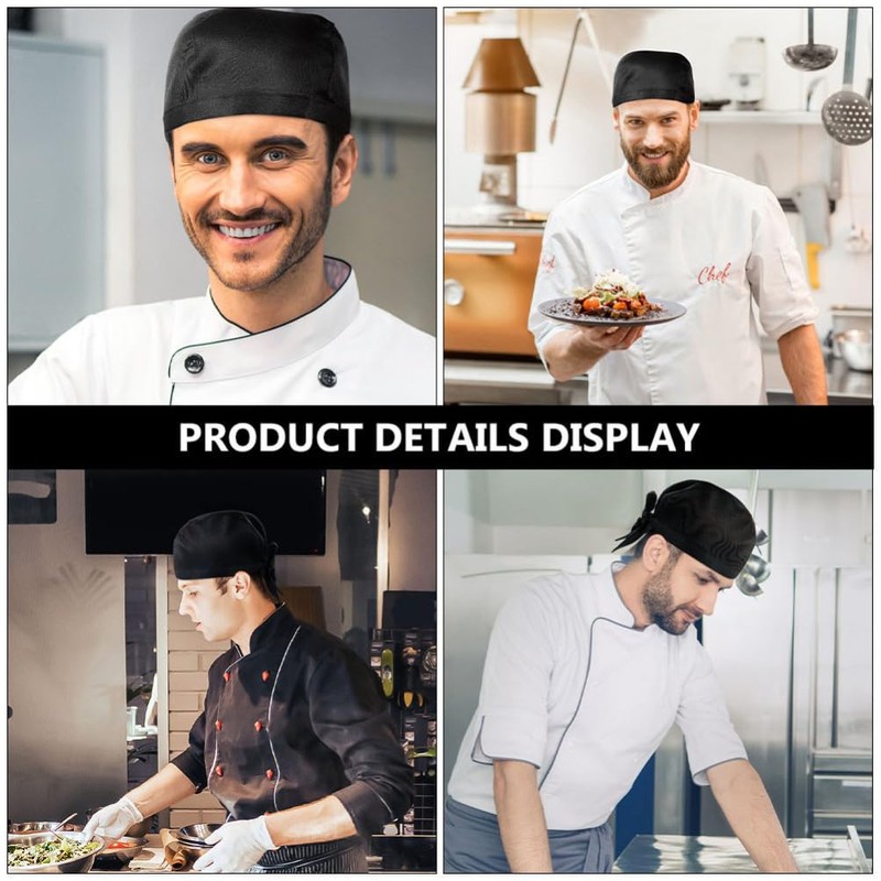 Beavorty Chef Hat Cooking Hats 3Pcs Elastic Back Skull Cap