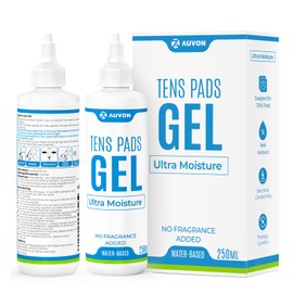 AUVON Professional Conductive Gel Specialized for TENS Unit Pads, Odorless Electrode Gel with Optimal Hydration for Muscle Stimulator & EMS Pads, Skin-Friendly & Water-Based for Safe Use, 2 x 250ml