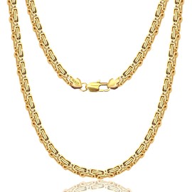 SILILUN Byzantine Chain Necklace Stainless Steel 14K Gold 5mm Wide Punk Jewelry Hip Hop Necklace Chain Men Women (20 Inches, Byzantine 5mm Wide 14K Gold)