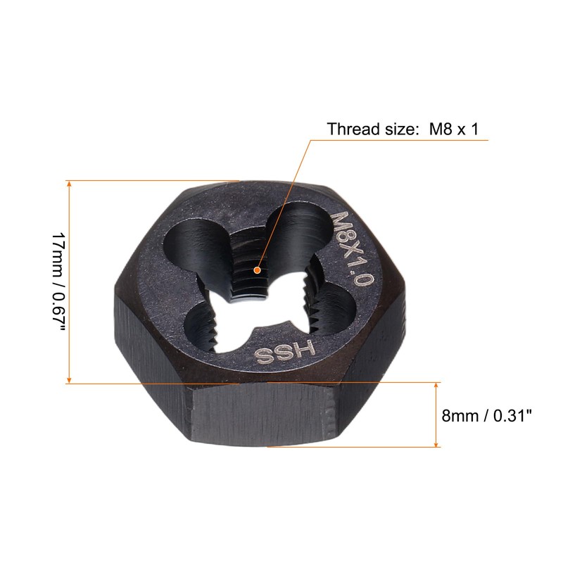sourcing map Hex Threading Die M8 x 1 Metric Thread