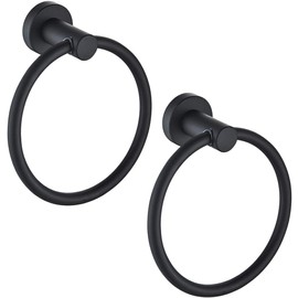WALLERRY 2 Pack Black Towel Ring Hand Towel Holder for Bathroom Hand Towel Racks Wall Mount Bathroom Hardware Simple Round Towel Hanger SUS 304 Stainless Steel, Matte Black