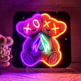 FRIFUN Bear Neon Sign, Cool LED Sign for Wall Decor, USB Powered Cool Bear Neon Lights for Cool Room Stuff, Game Rooms, Bar, Cafe, Cinema or Birthday Gifts for Man Cave