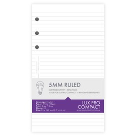 LUX PRO Compact: 5mm Ruled – LUX Productivity Refill Pack - Planner Page Inserts - Compatible with The LUX PRO Compact 6-Ring Binder Organizer