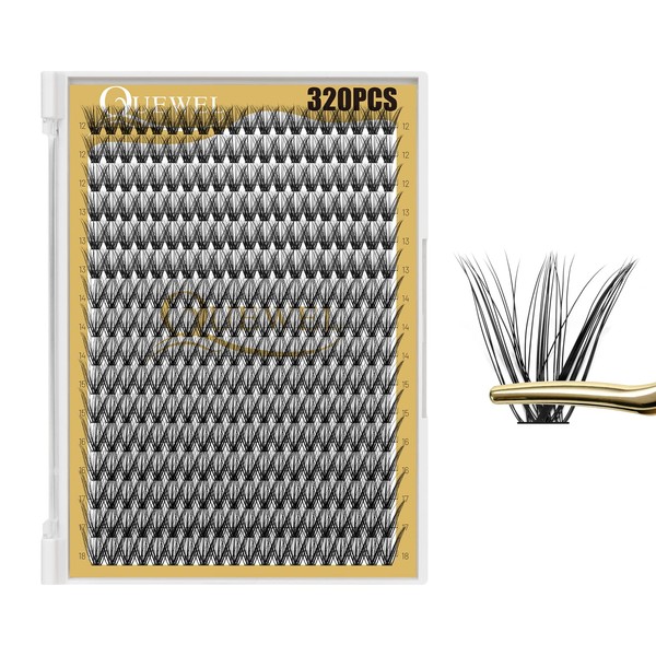 QUEWEL Lash Clusters 320Pcs Cluster Lashes 40D D Curl Lash