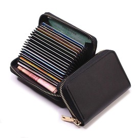 20 Cards Portable Leather Card Holder, Credit Card Bank Card ID Card Holder with a Lots of Space,Easy to Carry Leather Small Business Card case for Woman and Men with a Full Around Zipper