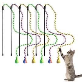 SAIIURV 6 Pieces Cat Feather Wand Toys, Wand Toy Set, Colorful Feather Kitten Cat Stick Toys for Indoor Cats Play Chase Exercis (6 pcs)