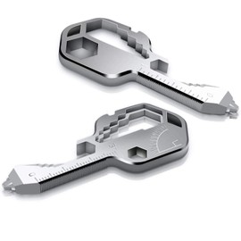 Ruiyuan 24-in-1 Multitool Key Tool Portable Multi Key Shaped Tool Stainless Steel Key Chain Tool Pocket Keychain Hand Tool Outdoor Camping Key Ring with Bottle Opener Box Cutter Mini Wrench (Silver)