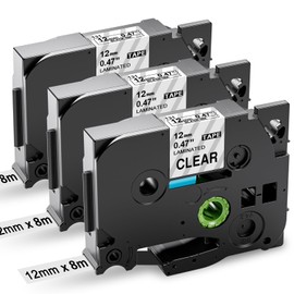 Upwinning TZe-131 Clear Label Tape Compatible Brother P-Touch TZe-131 Tze131 Aze131 Black on Clear Tape TZe 12mm 0.47 Laminated Label TZe131 for Ptouch PT-1000 1010 H101C H110 H105 E110 H100R, 3-Pack