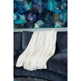 Decorative Oversized Luxury Throw Vegan Faux Rabbit Fur Blanket for Couch and Bed, 380 GSM, 50 in x 60 in (Ivory)