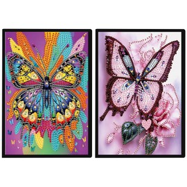 JISHSHAY 2 Pcs A5 Diamond Painting Notebook Butterfly Diamond Art Sketch Book Special Shaped Rhinestone Leather Notebook Diamond Painting Kits Sketchbook Drawing Pad Sketch Pad for Adults