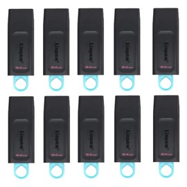 PSA COMPUTO Y PAPELERIA Kit 10 USB 64gb Data Traveler Exodia Color Negro Diseño Práctico con Anillo Azul Rendimiento USB 3.2 Generación 1 Transferencias Rápidas
