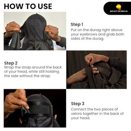 Royalty Headwear Royalty Headwear One Strap Silky Durag for Men - Premium Quality with Hook and Loop Closure Black Durag for Men 360, 540, 720 Waves