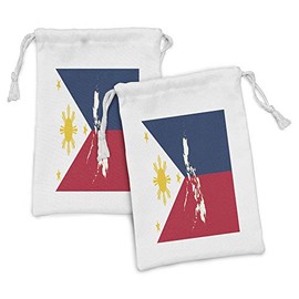 Ambesonne Phillipine Fabric Pouch Set of 2, Map and Flag of Philippines Country Culture and Geography Theme Illustration, Small Drawstring Bag for Toiletries Masks and Favors, 9" x 6", Multicolor