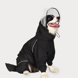 Dog Raincoat for Medium Large Dogs,rain Jacket Coat, Full Leg Coverage Waterproof Rain Suit with Detachable Hood & Tail, Reflective Strips, Snag-Free Top Zipper (Black for Girl, Large)