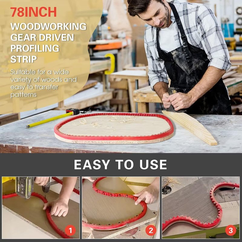 2M/6.6ft Woodworking Profiling Strip - Flexible Curve Template with Gear