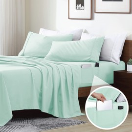 Swift Home Smart Sheets, Ultra Soft Brushed Microfiber 3-Piece Sheet Set, Fitted Bed Sheet with Side Storage Pockets – Mint, Twin