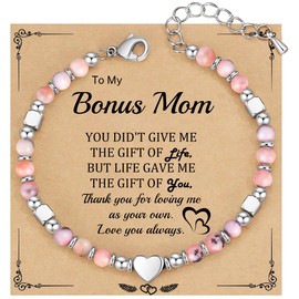 Step Mom Gifts, Bonus Mom Gifts Women Stocking Stuffers Mothers Day Gift for Stepmom Birthday Gift Adoption Mama Bracelets for Women Nature Stone Beaded Bracelets