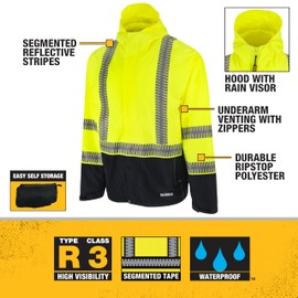 DEWALT DRW21-3 Lightweight Class 3 Ripstop Wind and Rain Jacket - Hi-Vis Green, Size XL