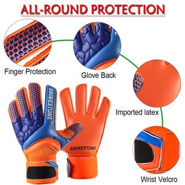 Shinestone - Guantes de portero de portero, para jóvenes, adultos, para niños, fútbol, portero, con fuerte agarre y protección para los dedos para evitar lesiones (naranja, talla 7 de niño)