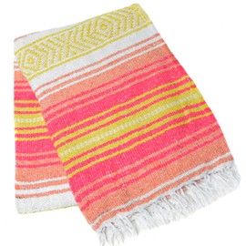La Montana Mexican Blankets and Throws, 10 Pack, 74"x50" - Made in Mexico, Lightweight Yoga Blanket for Schools, Studios, Outdoors, Camping, Picnic, Decor - Washable, Coral/Melon/Yellow/White