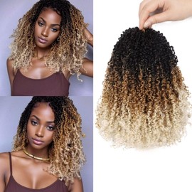 Yanky Twist Crochet Hair for black women 14 Inch 8 Packs 30 Stands/Pc,Pre-looped Fluffy Spring Mini Twist Passion Twist 3 Tones Ombre Blonde Synthetic Crochet Braids Braiding Hair(14Inch, OT27/613-8P)