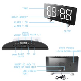 ThreeH Digital Alarm Clock with Radio (76.0MHZ-108.0MHZ) 2 Alarm Settings USB Port for Charging 4 Adjustable Brightness Snooze Digital Clock for Children Adults Blue