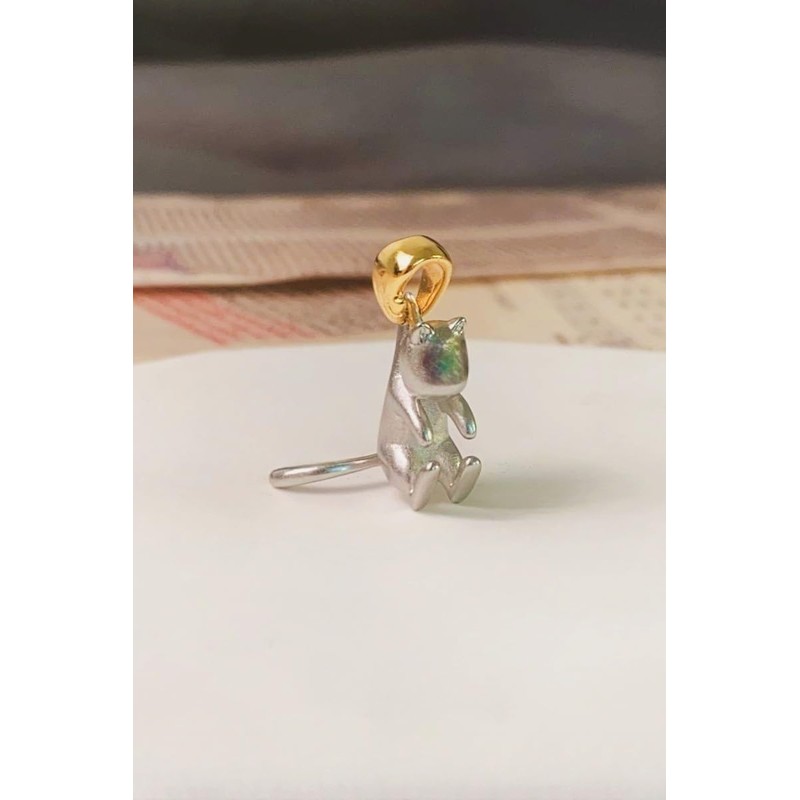 Frogsnout Necklace, Cute Cat Design, Movable Tail, Catching Eyes, Silver,
