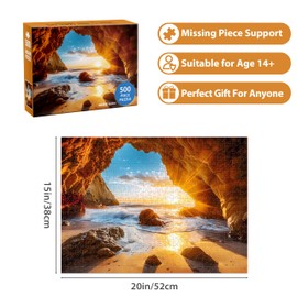 500 Pieces Puzzles for Adults Jigsaw Puzzle Beach Sea Cave Sunset Puzzle for Children Elderly, Recycled Paper Puzzle 500 Pieces, Art DIY Challenging Puzzle Family Game Gift for Friends, 20.5 x 15 in