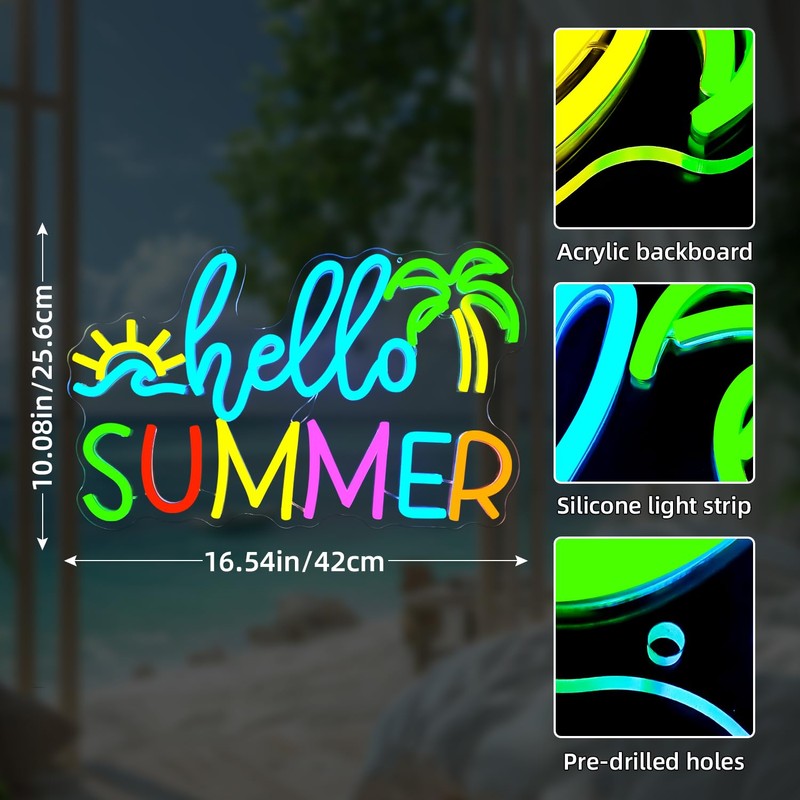 FuugZze Hello Summer Neon Signs for Wall Decor Hello Summer