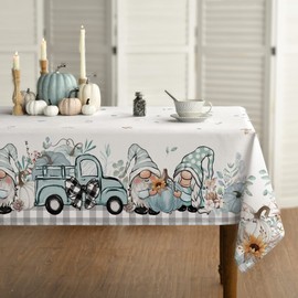Horaldaily Fall Tablecloth 60x104 Inch Rectangular, Thanksgiving Autumn Harvest Blue Truck Gnome Pumpkin Buffalo Plaid Table Cover for Party Picnic Dinner Decor