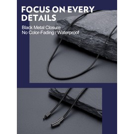 Bandmax Mens Womens Black Leather String Necklace for Pendant Waterproof Durable 2MM Slim Wax Rope Chains with Black Metal Clasp Sports Surfer Necklaces 18 Inch