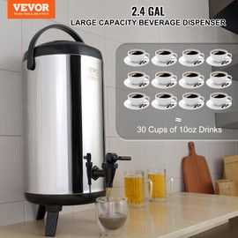 VEVOR Commercial Beverage Dispenser,12.7 Gallon/48L Ice Tea Drink Machine with 4 Tanks,12 Liter Per Tank Stainless Steel Food Grade Material 325W, Fruit Juice Equipped with Thermostat Controller